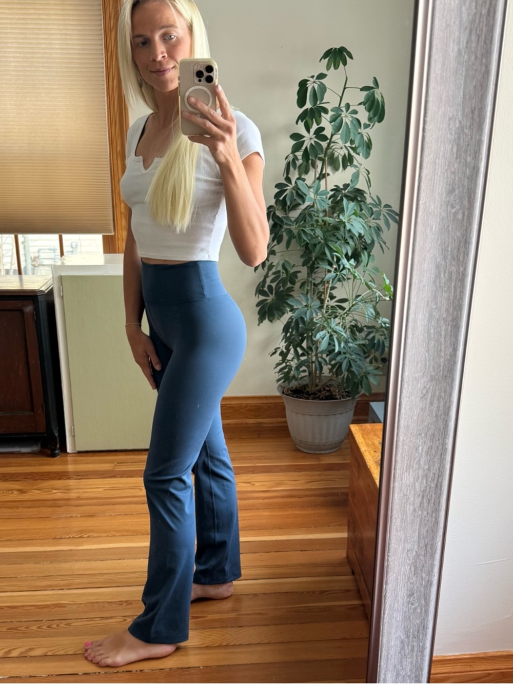 Flared navy blue leggings yoga pants - Picture 2 of 10